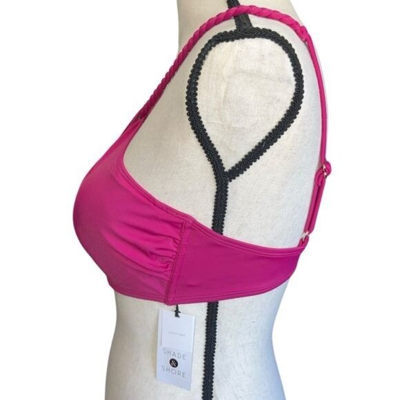 Shade & Shore Womens Lightly Lined Braided Strap Bikini Top Pink 34D NWT - Picture 3 of 8